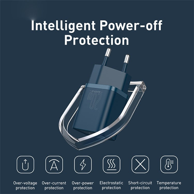 BASEUS Super Si Quick Charger Type-C 20W PD Fast Charging EU Plug - Navy Blue