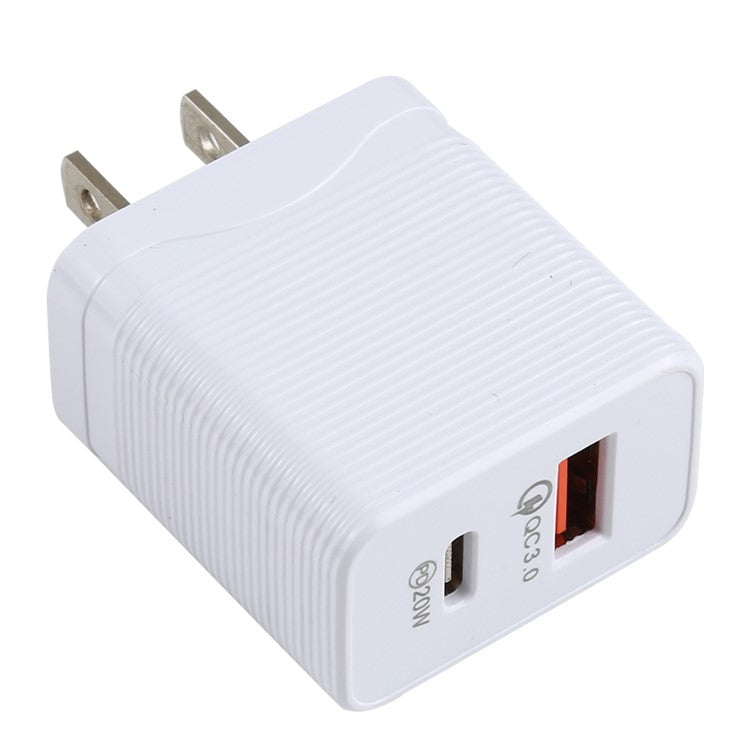 LZ-728 QC 3.0 USB+PD 20W Type-C Travel Wall Charger Fast Charging Phone Adapter for Xiaomi iPhone - White US Plug