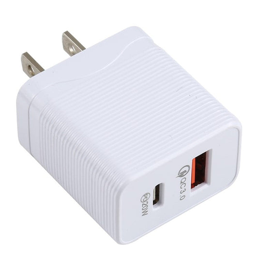 LZ-728 QC 3.0 USB+PD 20W Type-C Travel Wall Charger Fast Charging Phone Adapter for Xiaomi iPhone - White US Plug