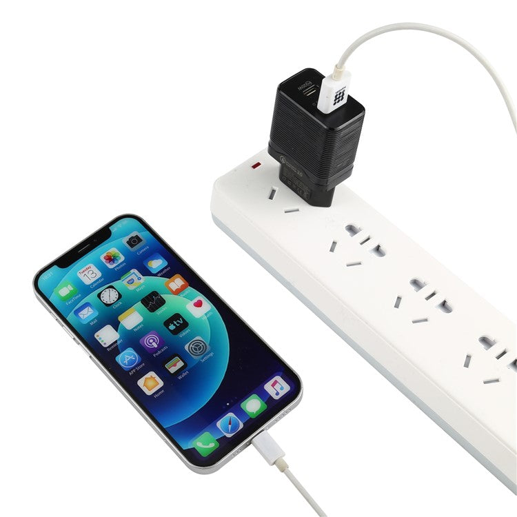 LZ-728 QC 3.0 USB+PD 20W Type-C Travel Wall Charger Fast Charging Phone Adapter for Xiaomi iPhone - Black EU Plug