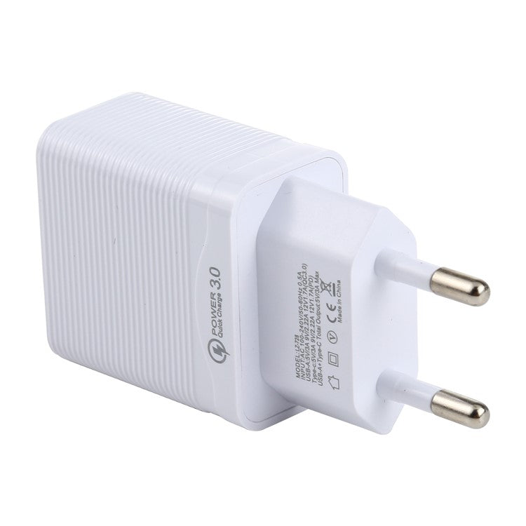 LZ-728 QC 3.0 USB+PD 20W Type-C Travel Wall Charger Fast Charging Phone Adapter for Xiaomi iPhone - White EU Plug