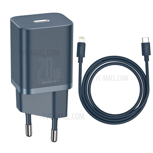 BASEUS Super Si USB C Charger 20W Support Type C PD Fast Charging with Cable for iPhone 12 Pro Max 11 - EU Plug / Navy Blue