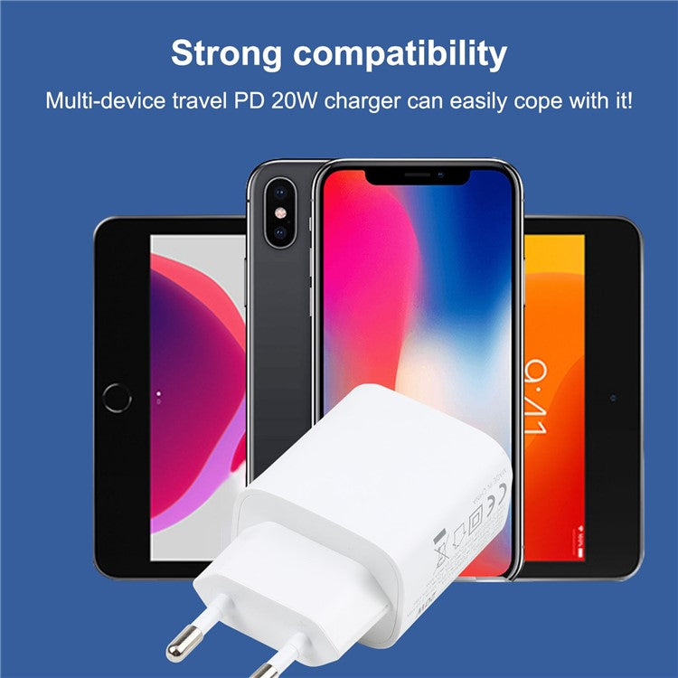 E087 20W PD Type-C+USB Home Travel Wall Charger Fast Charging Power Adapter - EU Plug