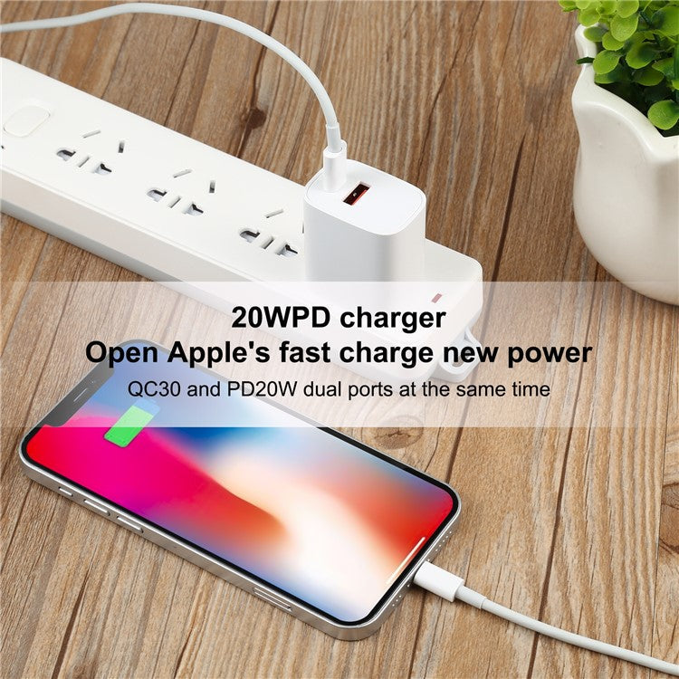 E087 20W PD Type-C+USB Home Travel Wall Charger Fast Charging Power Adapter - US Plug