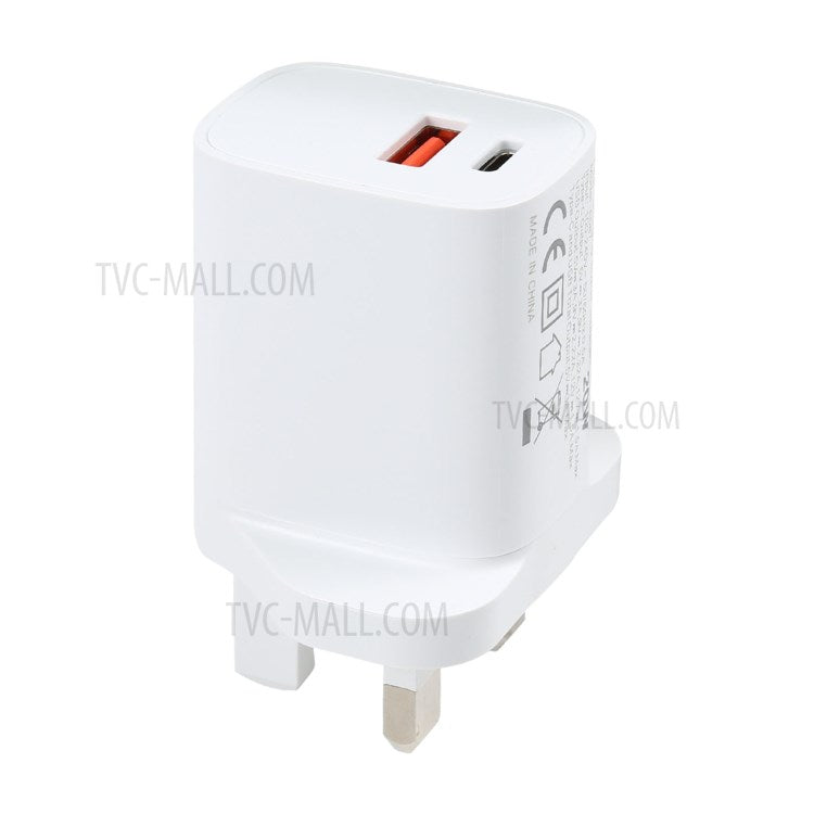 E087 20W PD Type-C+USB Home Travel Wall Charger Fast Charging Power Adapter - UK Plug