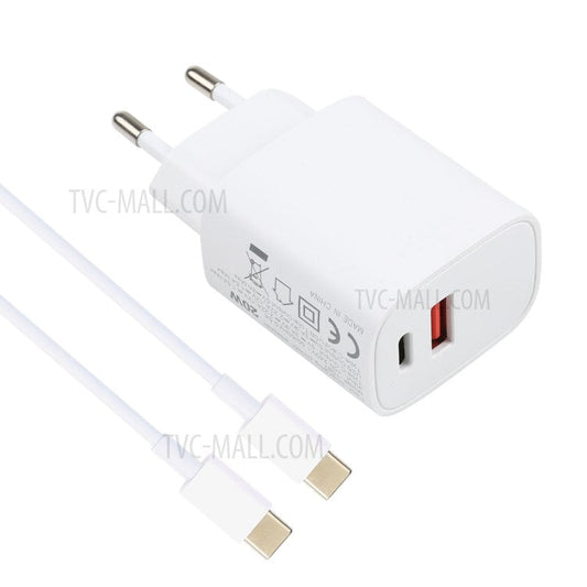 E087 20W Type-C+USB Fast Charging Wall Charger Power Adapter with 1m Type-C to Type-C Cable - EU Plug