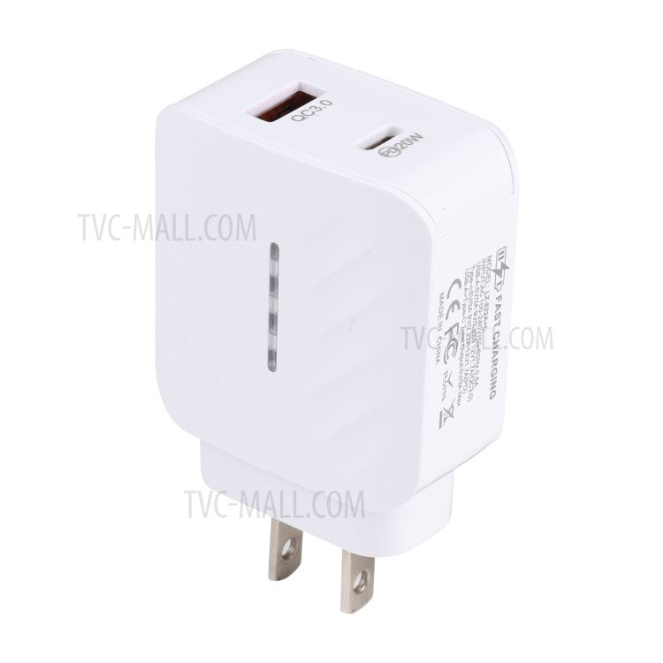 LZ-822A+C PD 20W Type-C QC3.0 USB Fast Charging Travel Wall Charger - US Plug