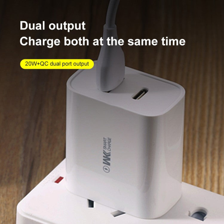 WK WP-U53 20W PD Fast Charging USB-A + Type-C Dual Ports Wall Charger Travel Power Adapter - EU Plug