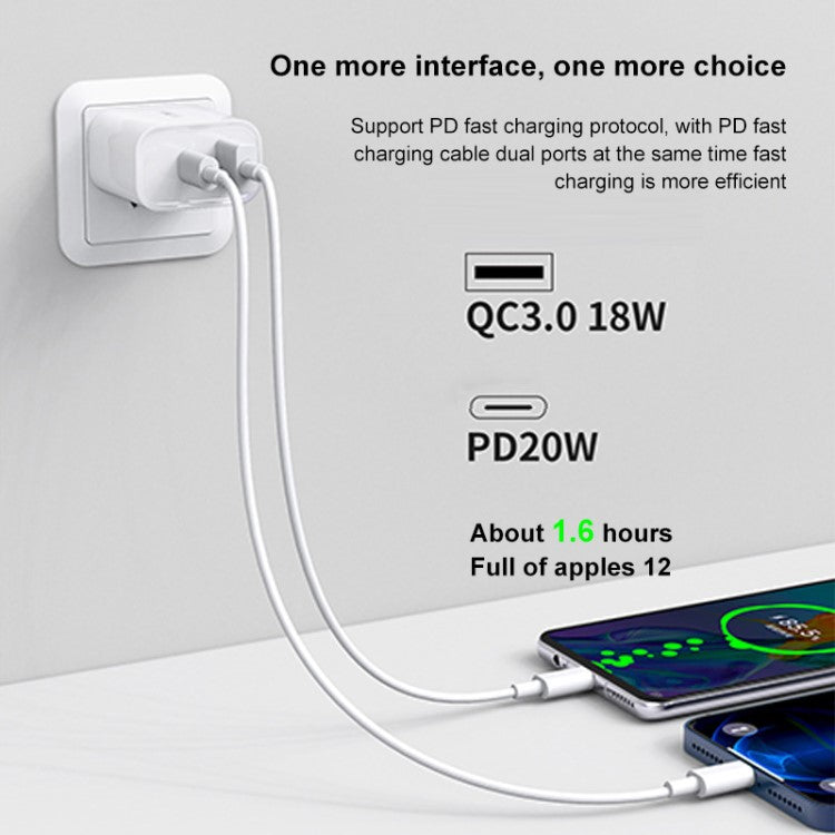 WK WP-U53 20W PD Fast Charging USB-A + Type-C Dual Ports Wall Charger Travel Power Adapter - EU Plug