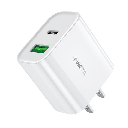WK WP-U53 20W PD Fast Charging USB-A + Type-C Dual Ports Wall Charger Travel Power Adapter - US Plug