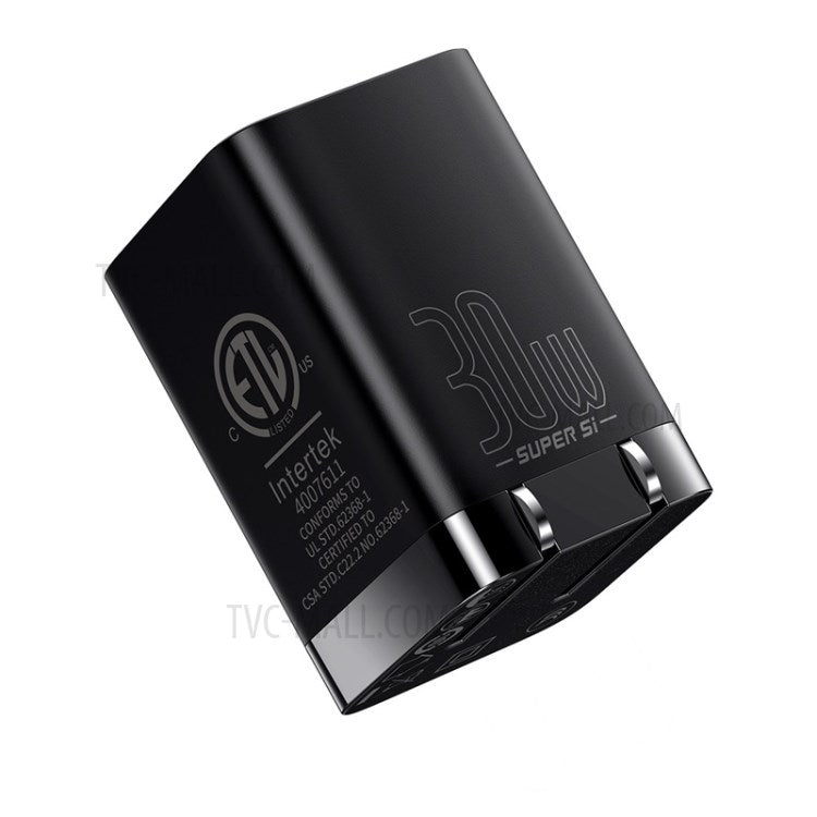 BASEUS Super Si Pro Type-C + USB Quick Charger Travel Dual Port Charging Block 30W - US Plug / Black