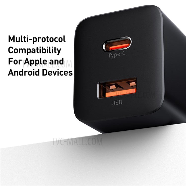 BASEUS Super Si Pro Type-C + USB Quick Charger Travel Dual Port Charging Block 30W - US Plug / Black