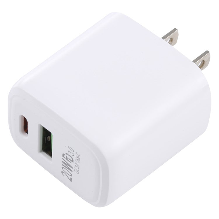 LZ-215A+C 20W QC3.0 USB + PD3.0 Type-C Dual Ports Fast Charging Travel Charger Power Adapter - US Plug