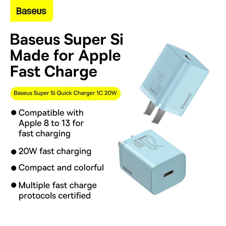 BASEUS Super Si Quick Charger Type-C Port 20W CN Plug Power Adapter - Blue