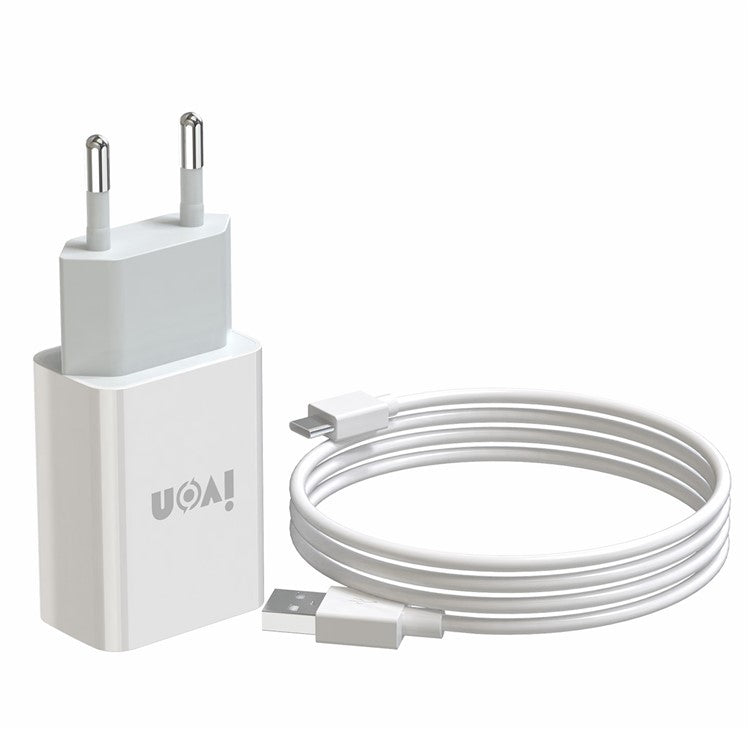 IVON AD-33 2.1A USB Charger Portable Travel Wall Adapter + 1m Type-C Data Cable - EU Plug
