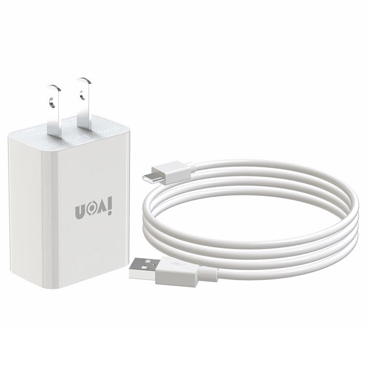IVON AD-33 2.1A USB Charger Portable Travel Wall Adapter + 1m Type-C Data Cable - US Plug