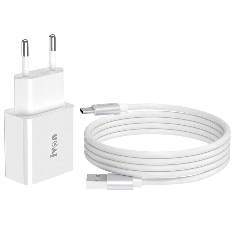 IVON AD-35 3A Fast Charging Travel Power Adapter QC3.0 USB Wall Charger + 1m Type-C Data Cable - EU Plug