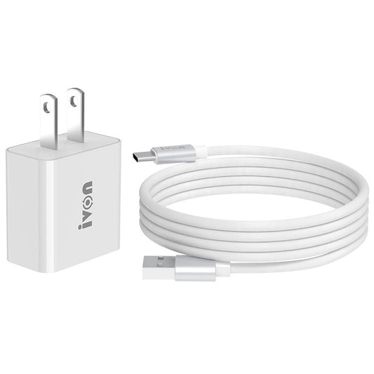 IVON AD-35 3A Fast Charging Travel Power Adapter QC3.0 USB Wall Charger + 1m Type-C Data Cable - US Plug