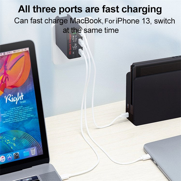 WLX-X8 65W Type C USB Charger with LCD Display Phone Adapter PD Fast Charger for MacBook iPhone 13 12 Pro Max