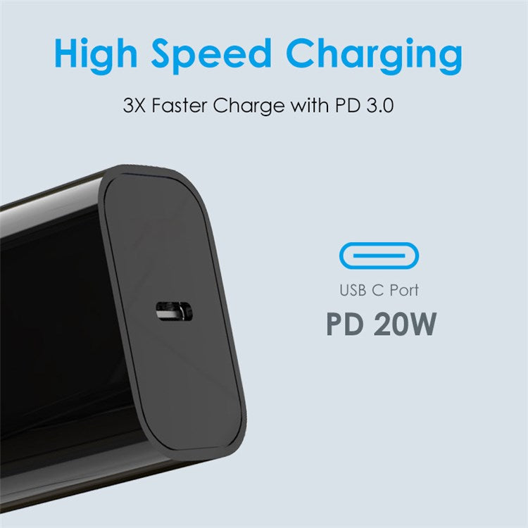 NORTHJO NOPD200601AU PD 20W Type-C Port Home Travel Wall Charger Fast Charging Power Adapter - AU Plug/Black