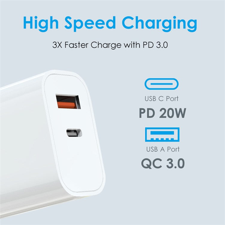 NORTHJO NOPD200602AU USB A + Type-C PD 20W  QC3.0 Fast Charger Dual Ports Power Adapter - AU Plug/White