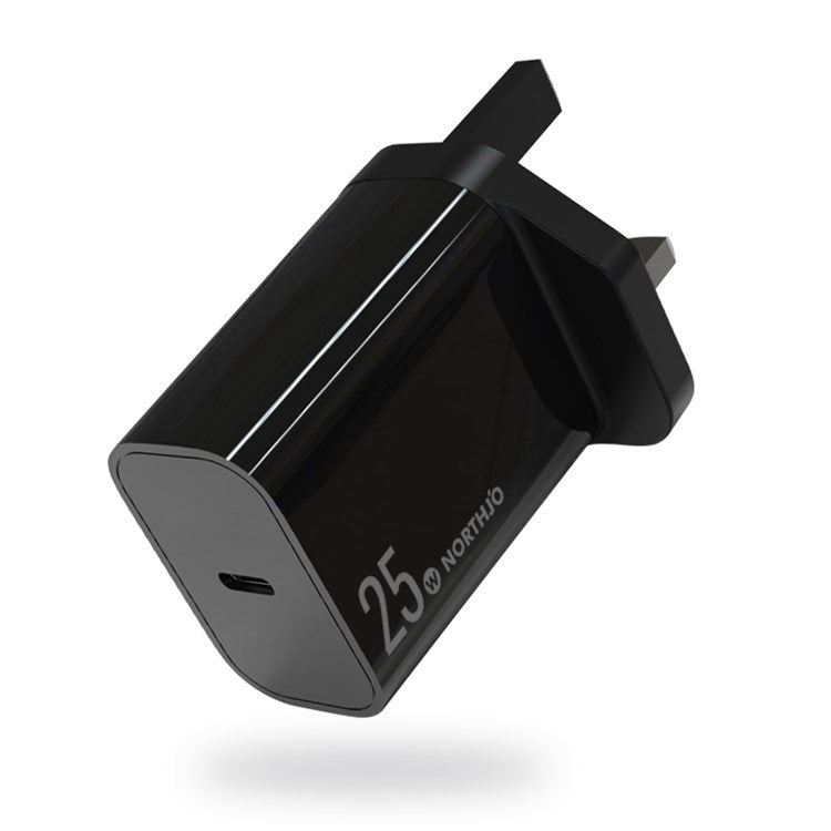 NORTHJO NOPD250601UK Travel USB C Charger Block PD 25W Fast Type C Charger - UK Plug/Black