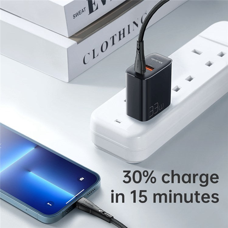 MCDODO MDD PD33W PD Dual Output Fast Compatible Charger Set USB A+USB C Charger Adapter Block with Type-C to Type-C Cable - US Plug