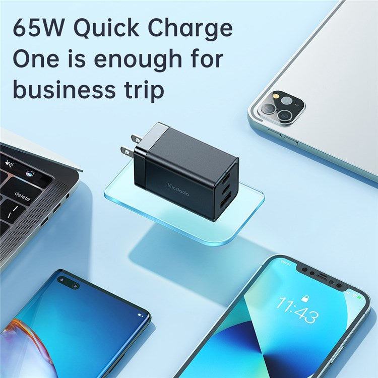 MCDODO MDD 65W GaN5 Mini Fast Charger USB + Dual Type-C Travel Power Adapter - US Plug