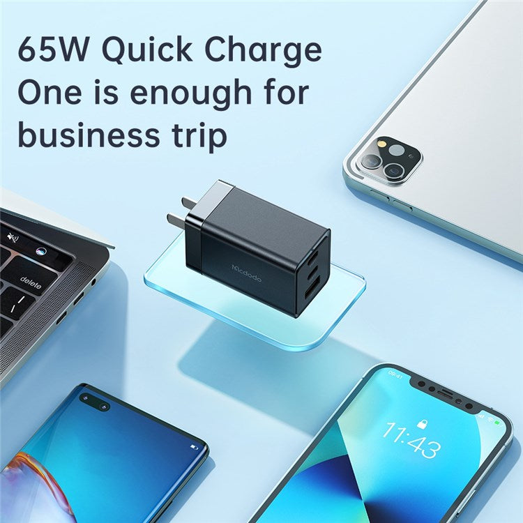 MCDODO MDD 65W GaN5 Mini Fast Charger USB + Dual Type-C Travel Power Adapter - CN Standard Plug