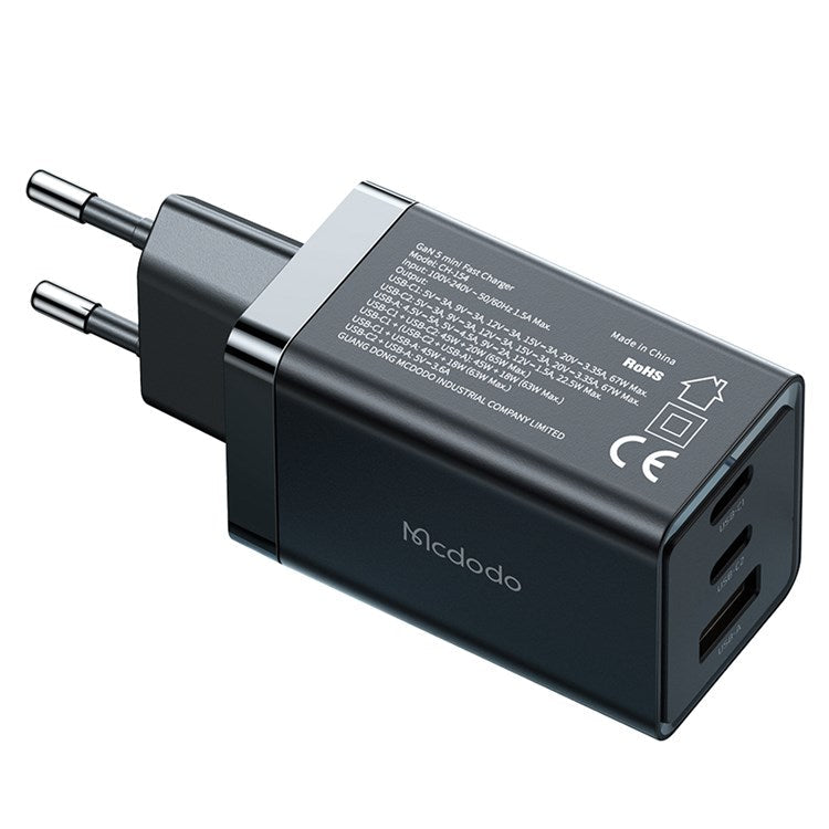 MCDODO MDD 65W GaN5 Mini Fast Charger USB + Dual Type-C Travel Power Adapter - EU Plug