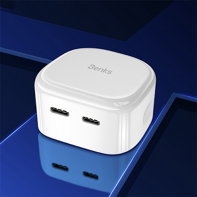 BENKS PA49 CN Plug Dual Type-C Port 45W Phone Fast Charging Adapter Wall Charger - White