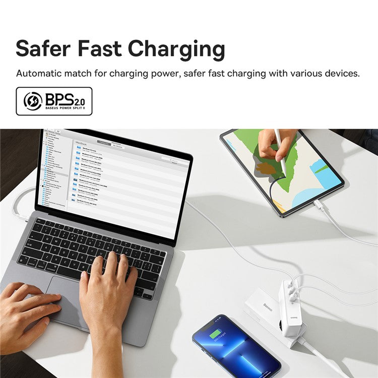 BASEUS GaN5 Pro Fast Charger 2Type-C+USB 140W EU Plug Multi-Port Wall Charger Adapter Block Quick Charging Box Brick with 1m Type-C To Type-C 240W Cable - White