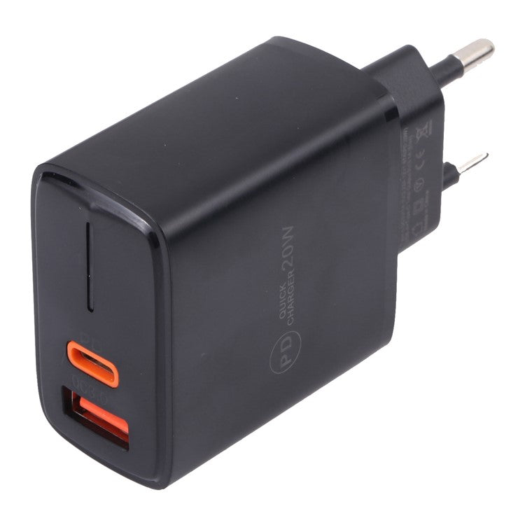 LZ-1130 PD 20W Type-C+QC 3.0 USB Fast Charger Power Adapter Portable Charging Block - EU Plug / Black