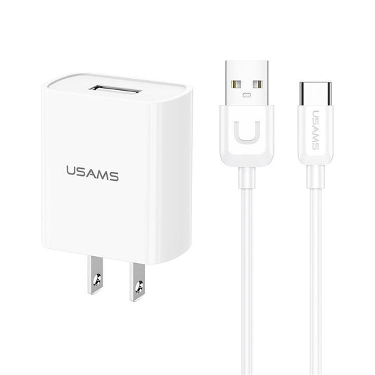 USAMS T21 Fast Charger Adapter Portable Wall Charger Block Mini Travel Charger Set with Type-C Cable for Samsung, Huawei (US Plug)