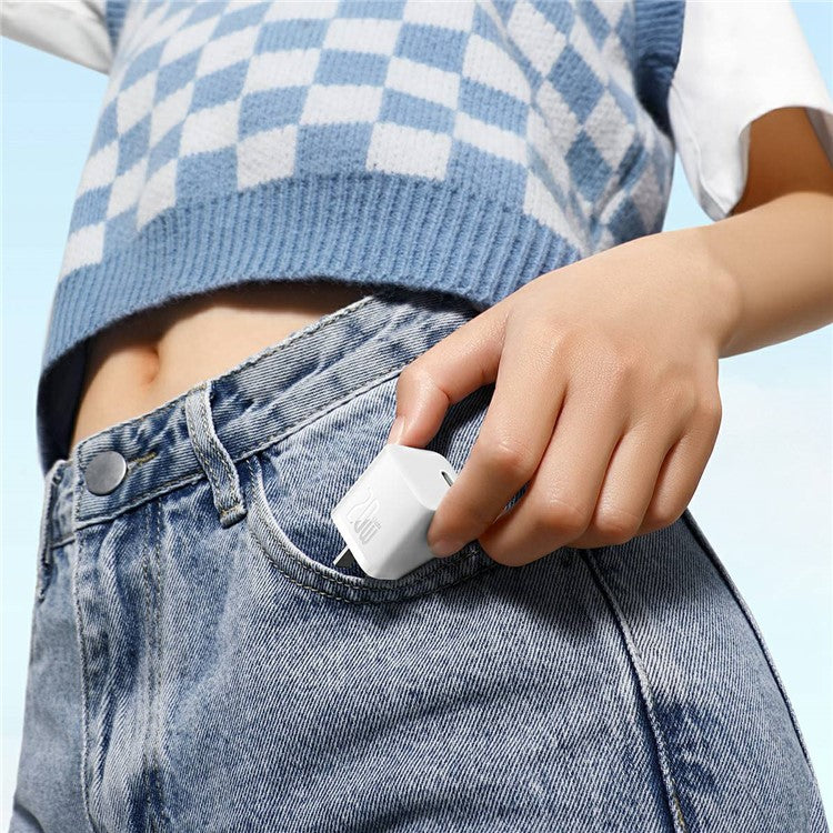 BASEUS GaN5 Fast Charger Adapter 1C 20W CN Plug Set Wall Charger (Mini) with Superior Series Fast Charging Data Cable Type-C to iP PD 20W 1m - White