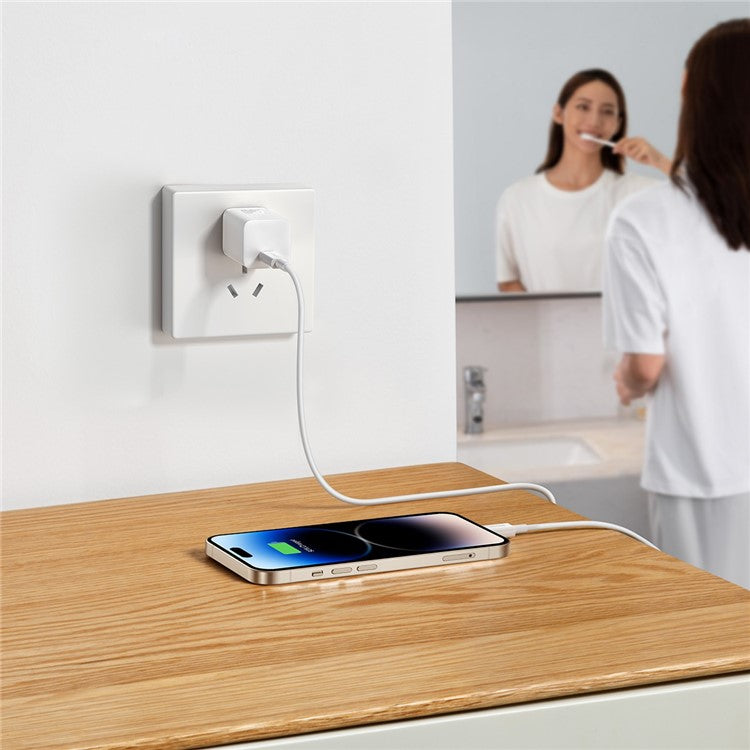 BASEUS GaN5 Fast Charger Adapter 1C 20W CN Plug Set Wall Charger (Mini) with Superior Series Fast Charging Data Cable Type-C to iP PD 20W 1m - White