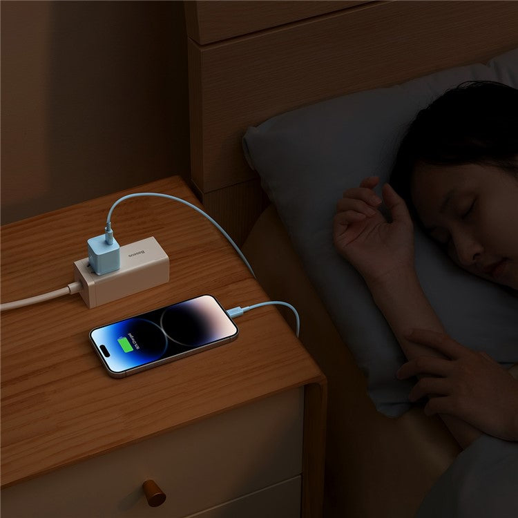 BASEUS GaN5 Fast Charger Adapter 1C 20W CN Plug Set Wall Charger (Mini) with Superior Series Fast Charging Data Cable Type-C to iP PD 20W 1m - Blue