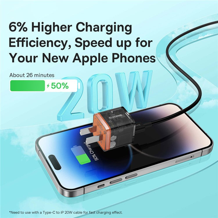 BASEUS GaN5 Fast Charger 1C 20W CN Plug Mini Wall Charger Adapter Compatible with iPhone 13  /  12 Series - Orange