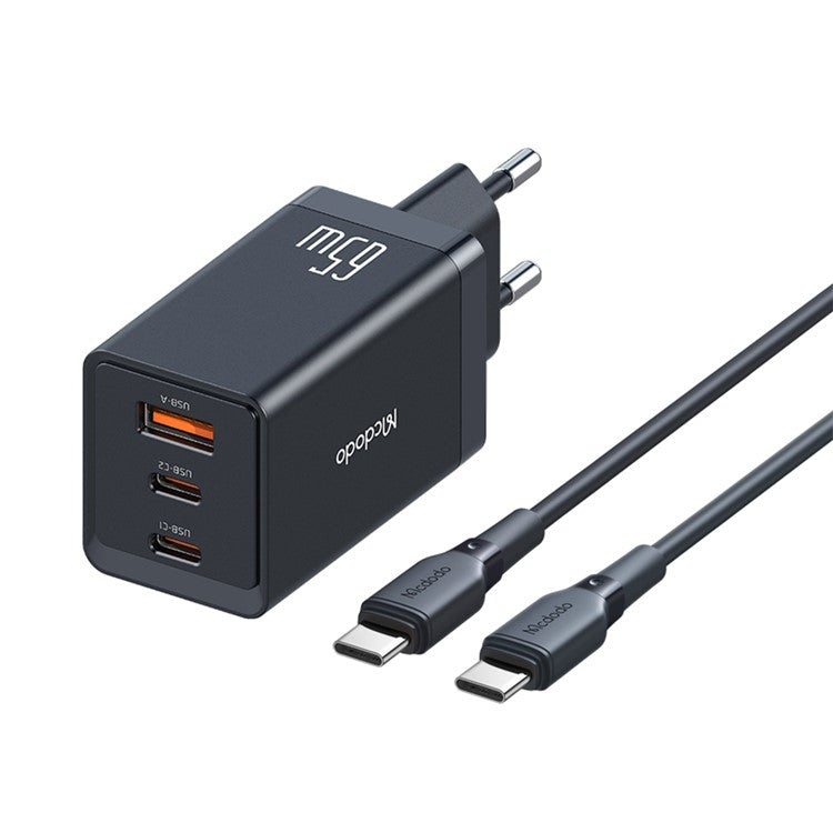 MCDODO CH-15 MDD 65W GaN 5 Mini Fast Charger Wall Charger Adapter Portable 3-Ports Quick Charger Set with Type-C Charging Cable - EU Plug