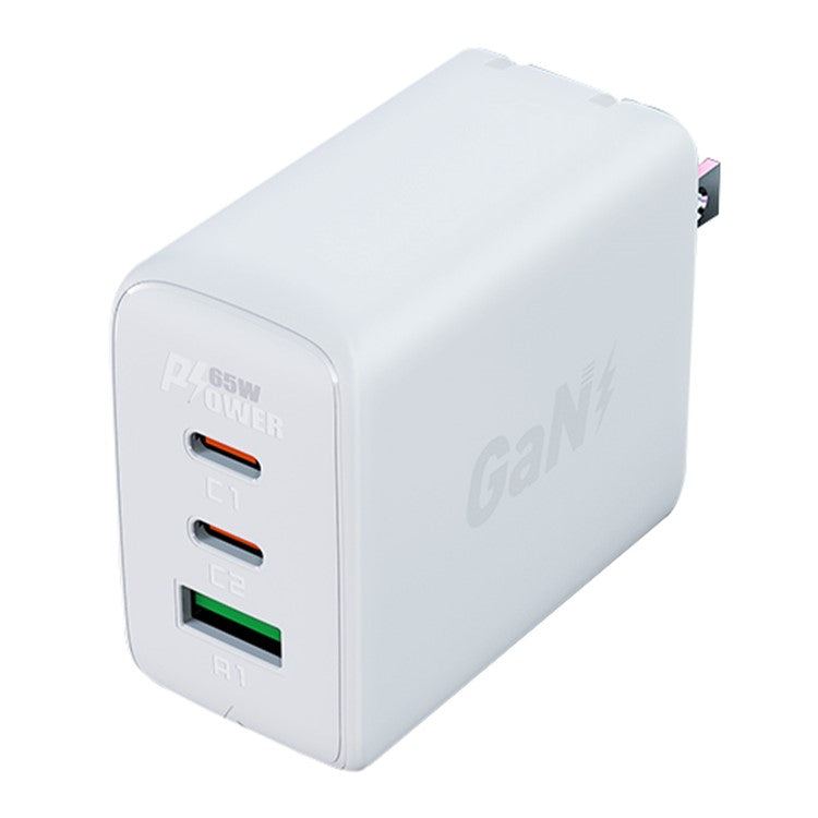 ACEFAST A43 PD 65W Portable GaN Charger 2 Type-C + USB-A Power Adapter, US Plug - White