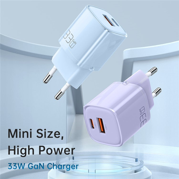 MCDODO MDD Nano Series PD 33W USB-A + Type-C Fast Charging Adapter Dual Port Wall Charger - EU Plug / Blue