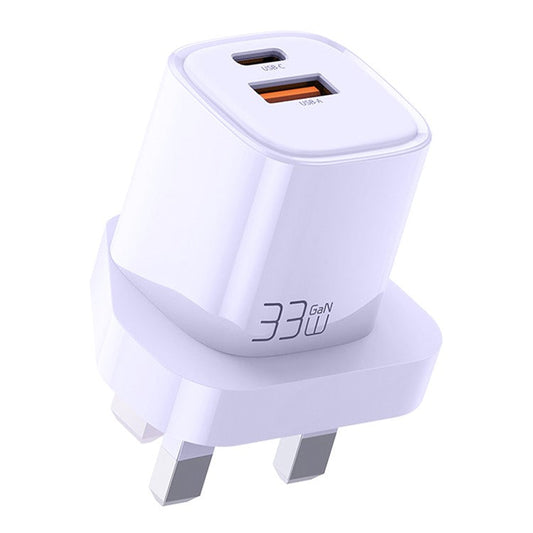 MCDODO MDD Nano Series PD 33W USB-A + Type-C Fast Charging Adapter Dual Port Wall Charger - UK Plug / Purple