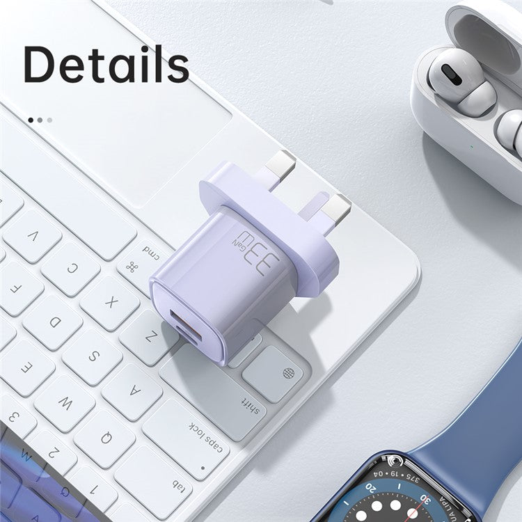 MCDODO MDD Nano Series PD 33W USB-A + Type-C Fast Charging Adapter Dual Port Wall Charger - UK Plug / Purple