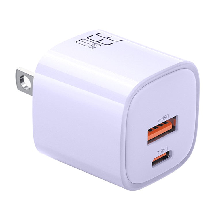 MCDODO MDD Nano Series PD 33W USB-A + Type-C Fast Charging Adapter Dual Port Wall Charger - US Plug / Purple
