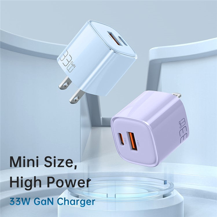 MCDODO MDD Nano Series PD 33W USB-A + Type-C Fast Charging Adapter Dual Port Wall Charger - US Plug / Purple