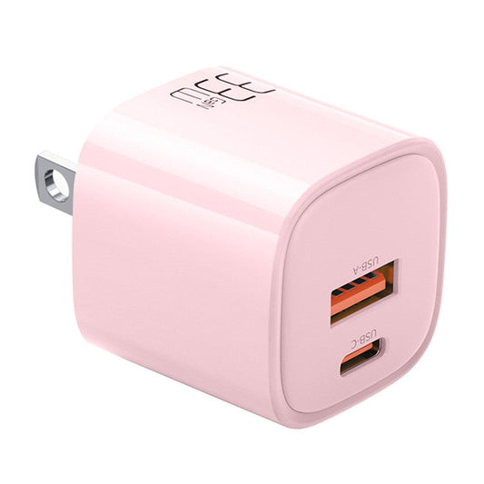MCDODO MDD Nano Series PD 33W USB-A + Type-C Fast Charging Adapter Dual Port Wall Charger - US Plug / Pink