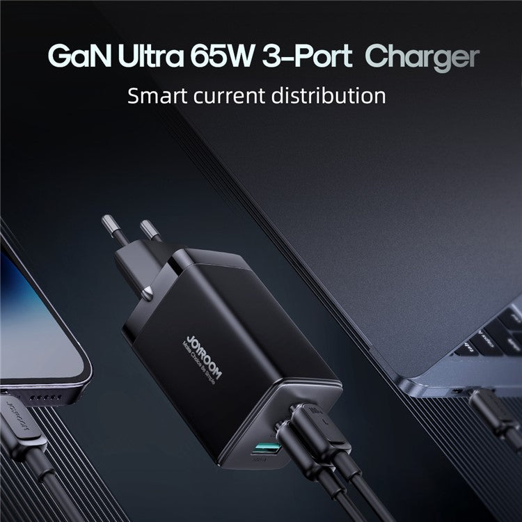 JOYROOM TCG01 GaN Ultra 65W 3-Port Fast Charger Set with 1.2m 100W Type-C Cable for iPhone 16-15 Series Mini Wall Charger (EU Plug)