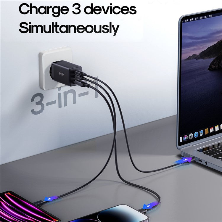 JOYROOM TCG01 GaN Ultra 65W 3-Port Fast Charger Set with 1.2m 100W Type-C Cable for iPhone 16-15 Series Mini Wall Charger (EU Plug)
