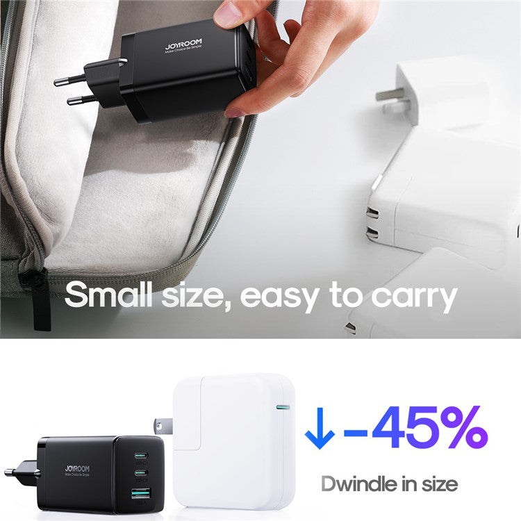 JOYROOM TCG01 GaN Ultra 65W 3-Port Fast Charger Set with 1.2m 100W Type-C Cable for iPhone 16-15 Series Mini Wall Charger (EU Plug)