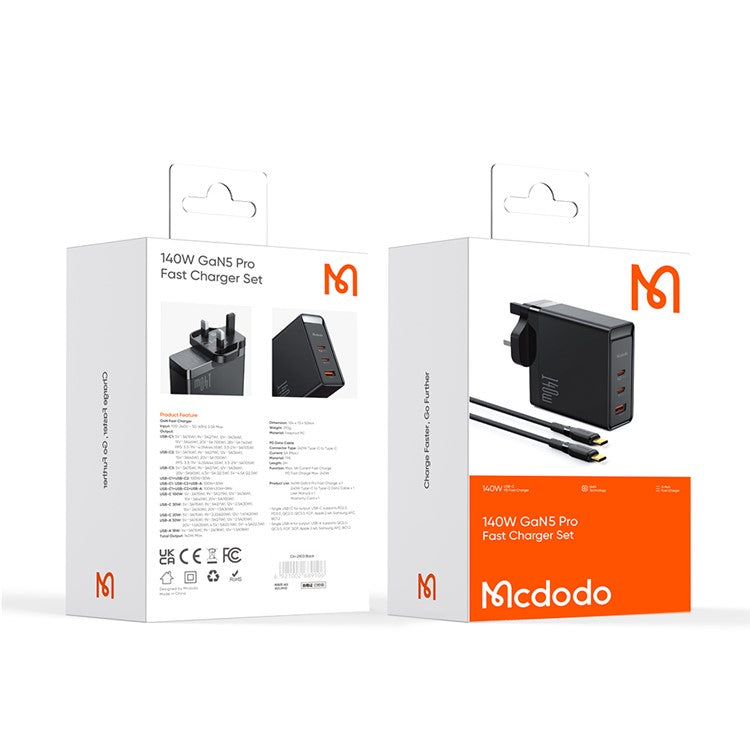 MCDODO CH-29 MDD 140W GaN 5 3 Ports Type-C to Type-C Charger Fast Charging Phone Wall Charger Adapter - UK Plug